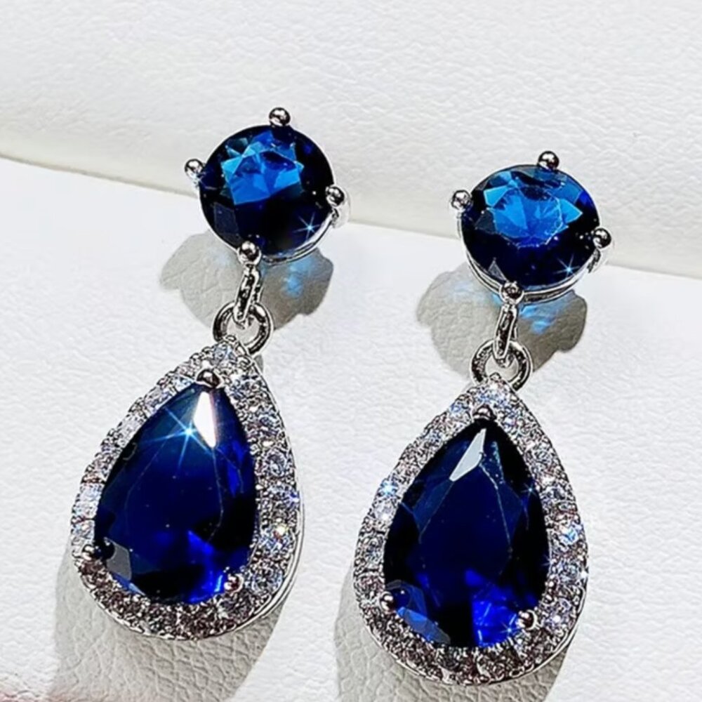 Sparkling Blue Faux Sapphire with Cz Stones Earrings